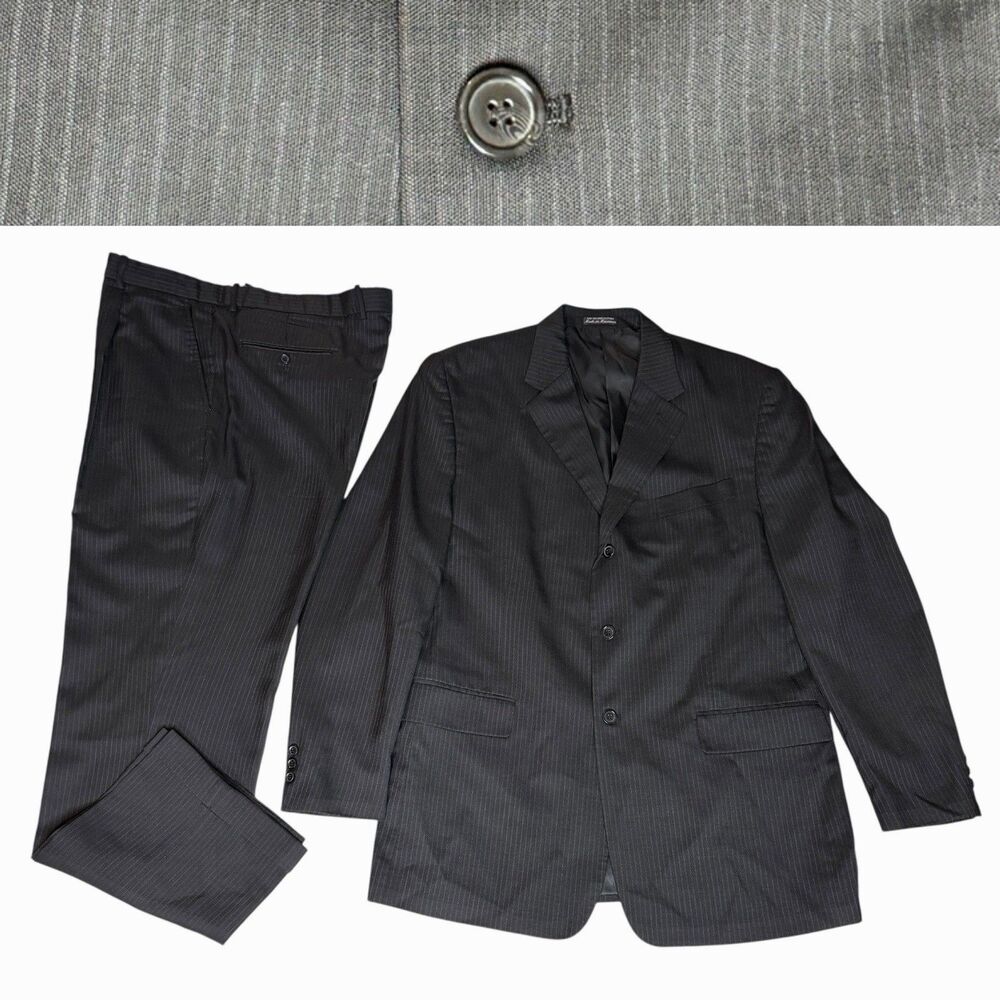Claudio Morelli Mens Tall Black Pinstripe 3 Button Suit & Pants Wool 46T/40W